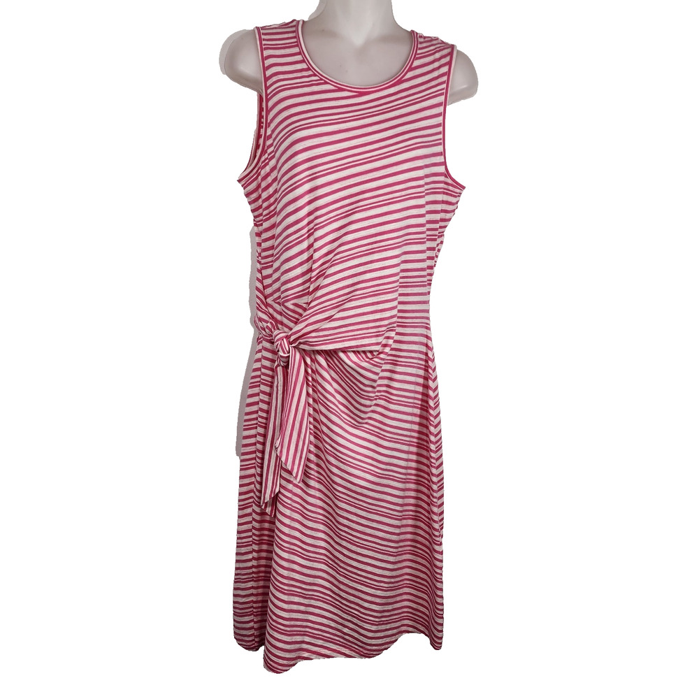 Talbots Shift Dress Pink Stripe Sleeveless S Tie Side Stretch Knit Preppy Summer